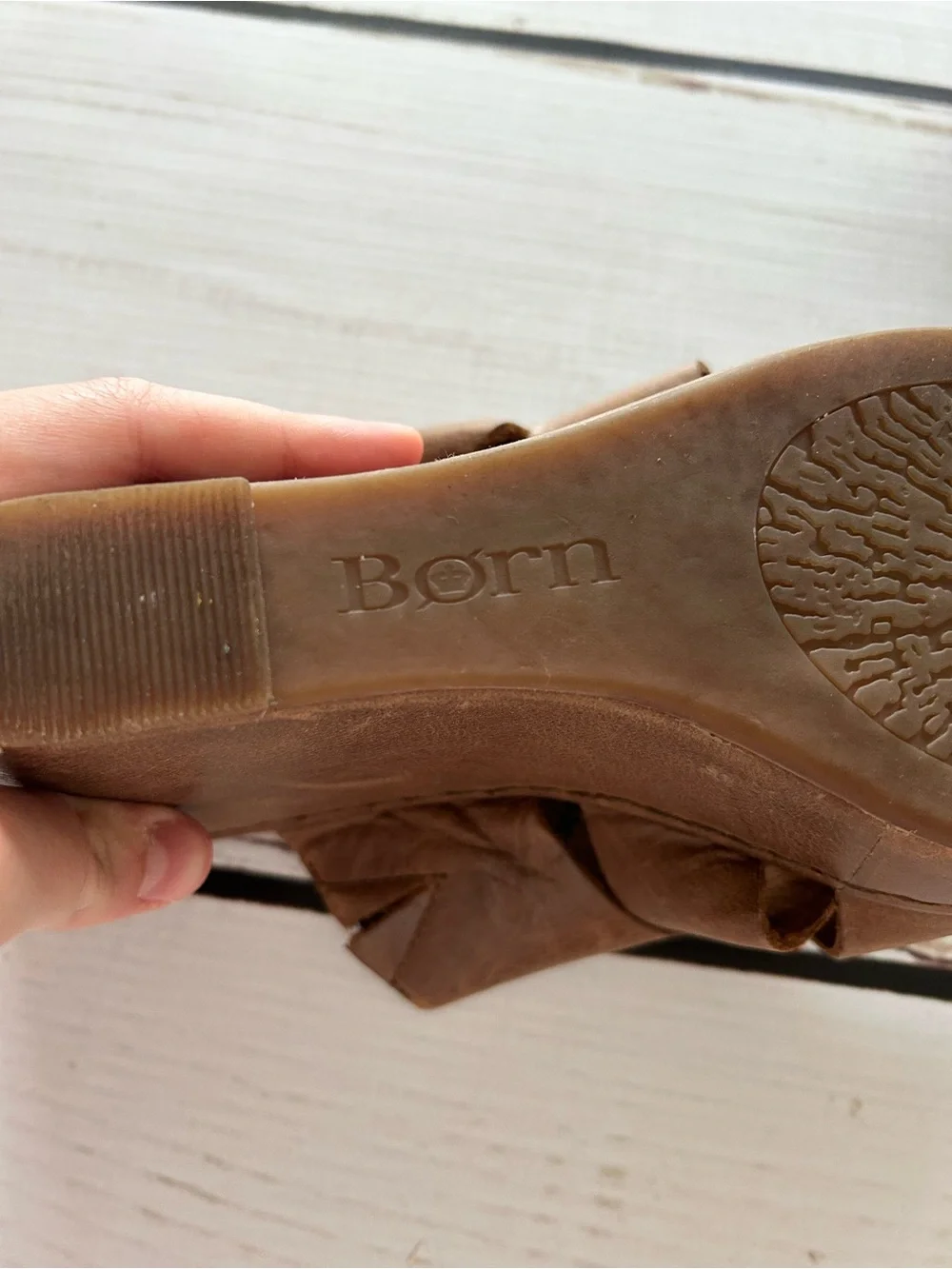 Born Tan Brown Leather Crossover Wedge Sandals
